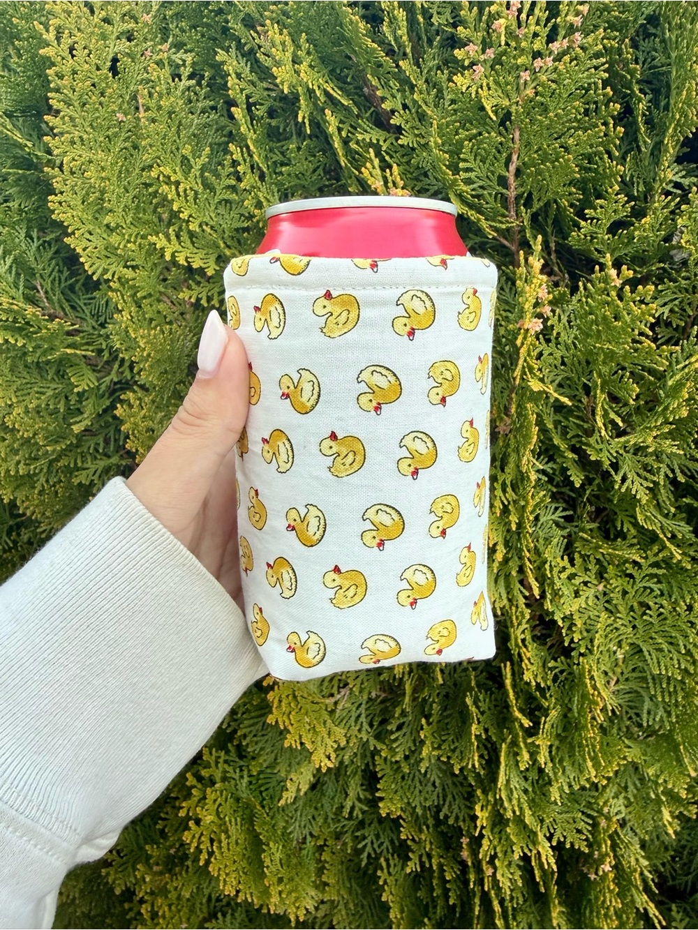 Handmade Insulated Yellow Duck Print Can Koozie (for 20oz cans)